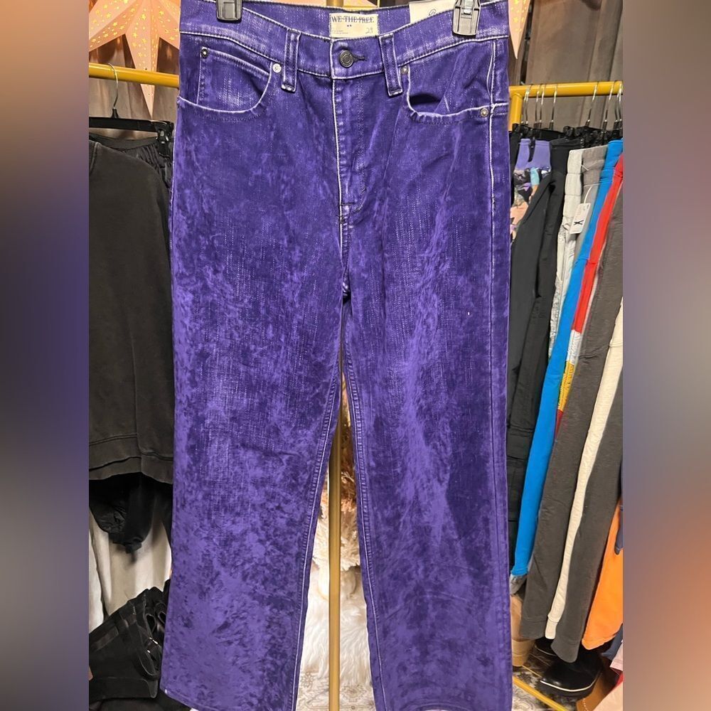 Free People We the Free Tinsley Baggy High Rise Flocked Jeans Twilight Blue - Picture 11 of 14